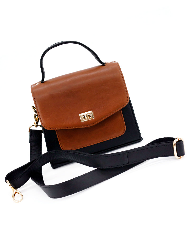 Two-Tone Luum Leather Top Handle Handbag